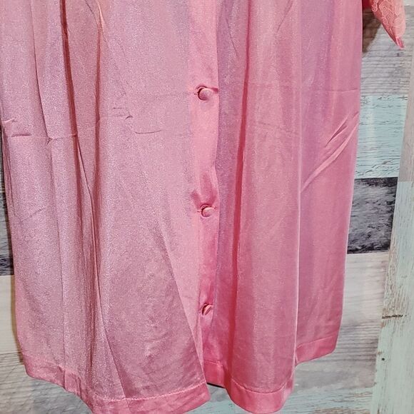Vintage Henson Kickernick Sz M Pink Nylon Lace Pajama Top Button Up - Picture 5 of 9